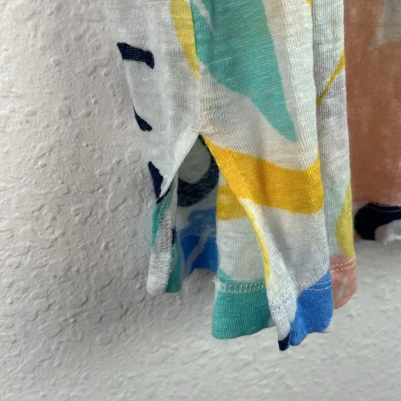 Perfect Rachel Zoe Colorful Floral V-neck Linen Short Sleeve Blouse Women large - Picture 4 of 6